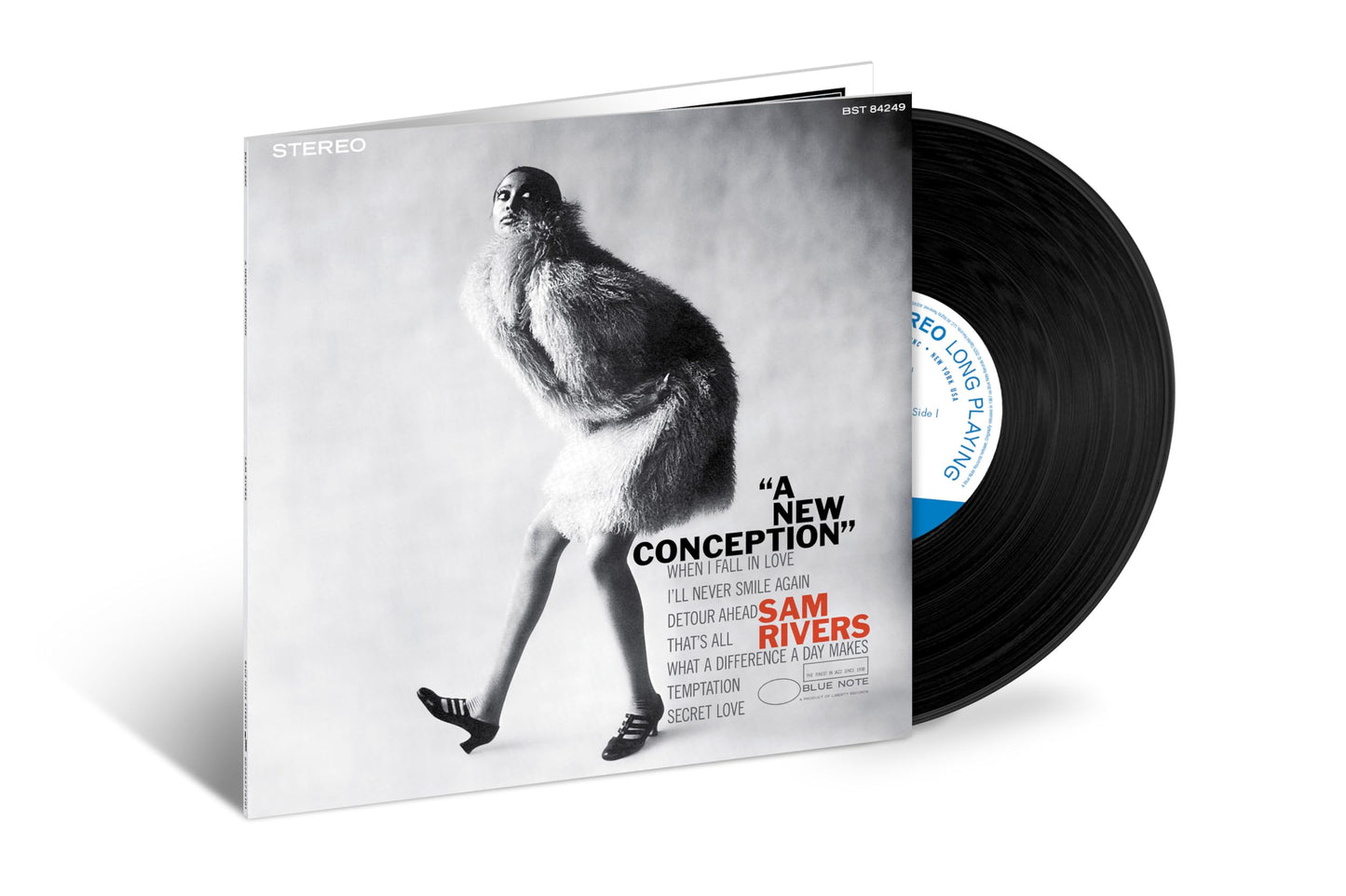 Vinyl record of Sam Rivers’ “A New Conception” with a black and white cover.