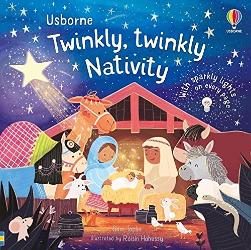 Illustrated children’s book cover depicting the Nativity scene with animals.