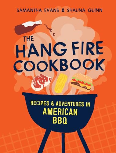 Cookbook cover with BBQ food illustration, grill, and bold orange background.