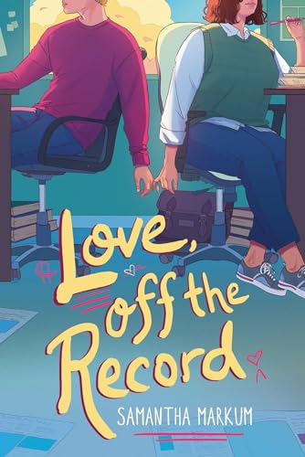Book cover: two people holding hands at office desks, pink lettering.