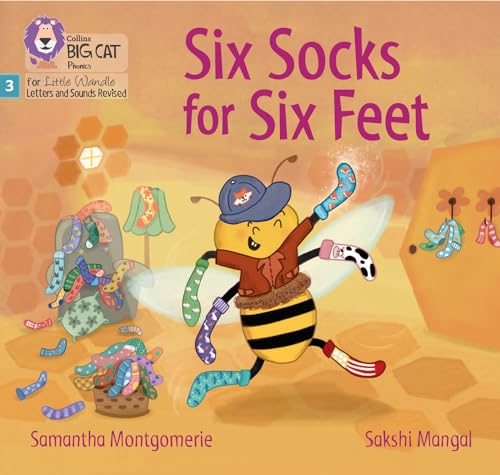 Book cover: a bee wearing colorful socks dances near honeycomb and laundry.
