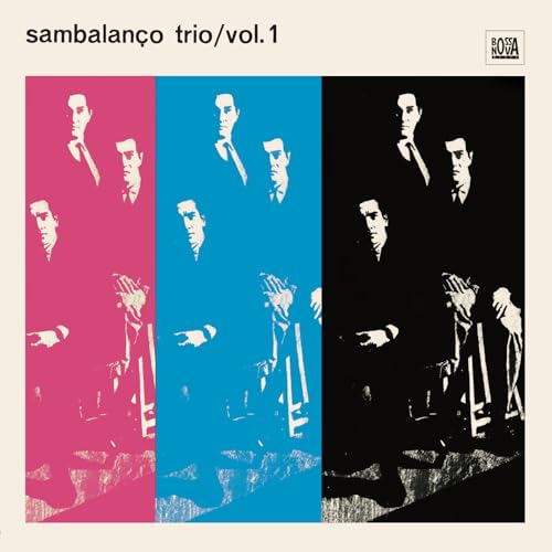 Album cover: Sambalanço Trio, featuring three men in suits across colored panels.