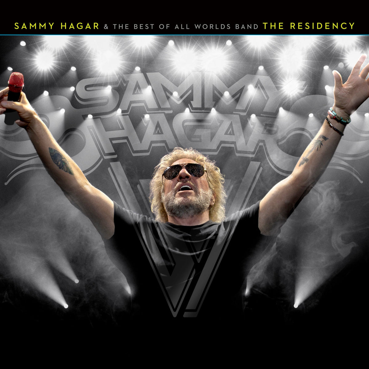 Sammy Hagar album cover featuring a performer with raised arms onstage.