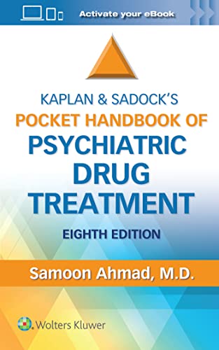 Blue and white cover of “Kaplan and Sadock’s Pocket Handbook” eighth edition.
