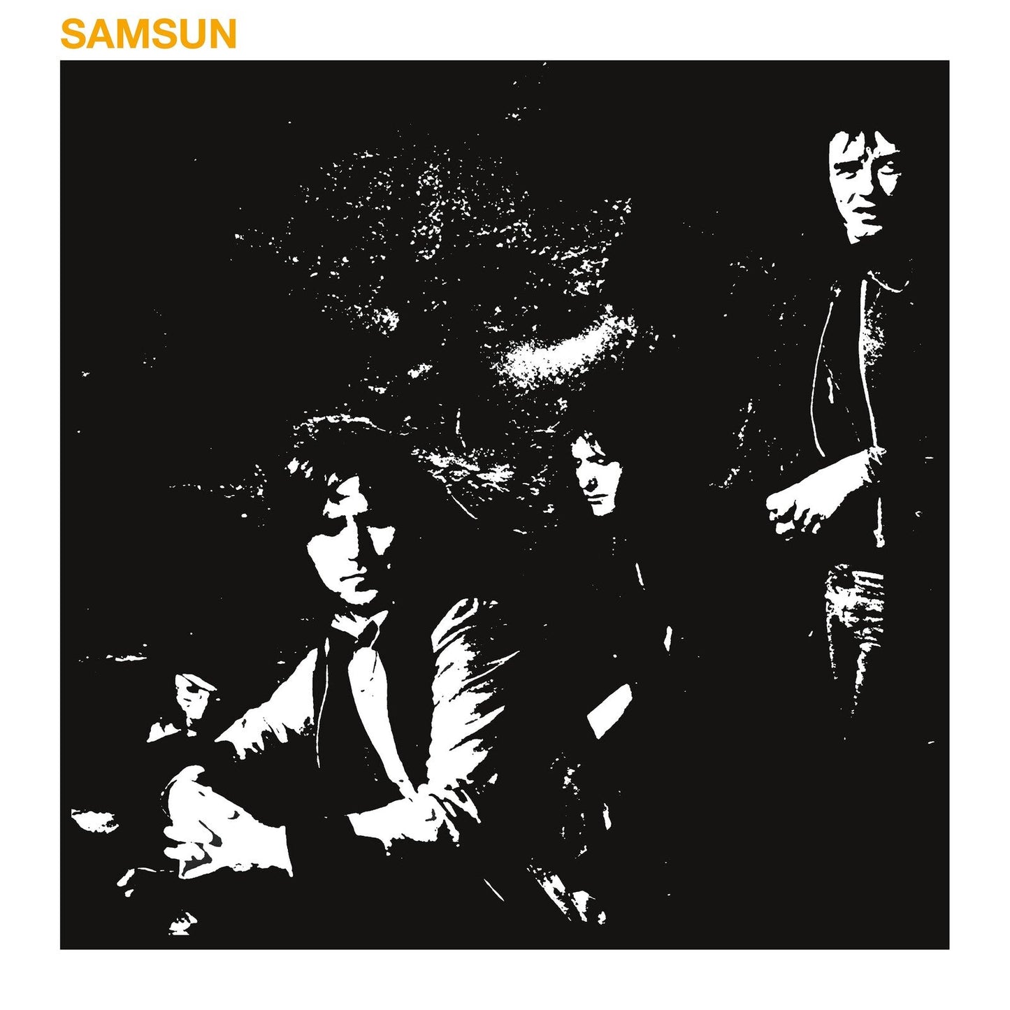 Black and white album cover featuring a band portrait with textured background.