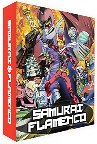 Blu-ray cover for "Samurai Flamenco" featuring colorful anime superhero characters.