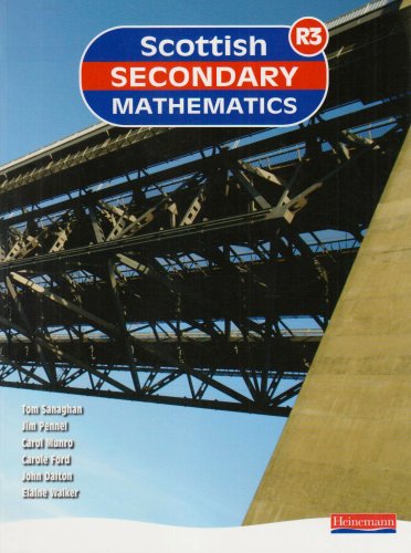 Textbook cover titled Scottish Secondary Mathematics R3 featuring an image of a steel bridge.
