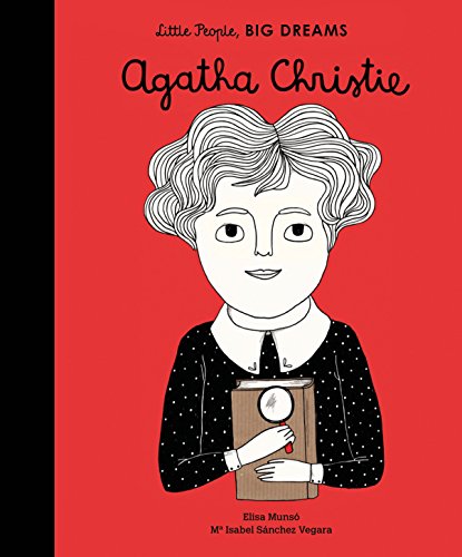 Book cover featuring illustrated portrait of Agatha Christie holding a magnifying glass.