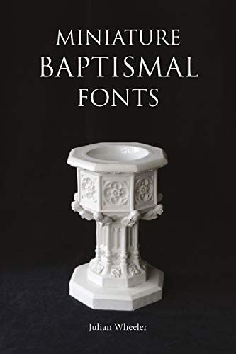 White miniature baptismal font on a dark background, book cover.