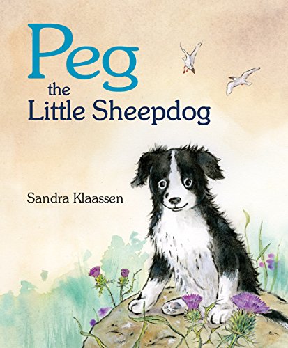 Book cover featuring a black and white sheepdog puppy with thistles.