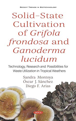 Book cover featuring medicinal mushrooms, Grifola frondosa and Ganoderma lucidum.