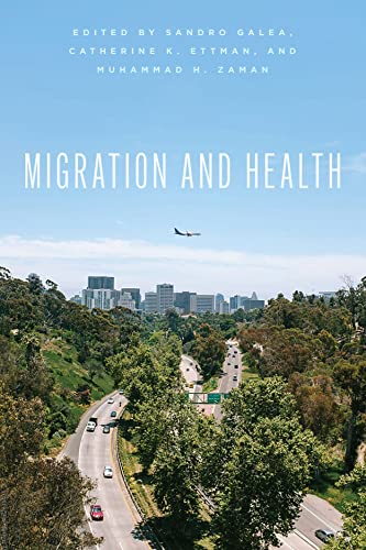 Book cover: "Migration and Health" with a city and highway landscape.