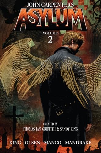 Comic book cover: man with large wings stands in a graveyard.