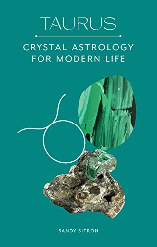 Book cover for "Taurus" about crystal astrology with green gemstone imagery.