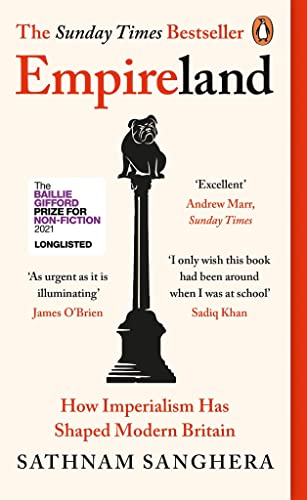 Book cover: "Empireland" with a bulldog statue on a column.