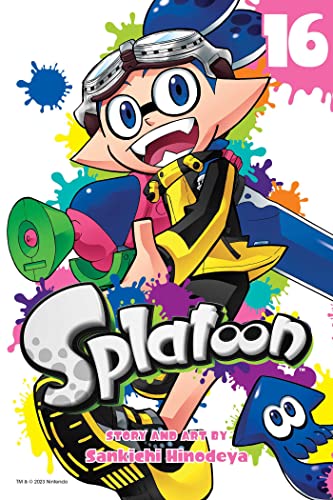 Splatoon Vol. 16 manga cover featuring an Inkling character with colorful paint splashes.