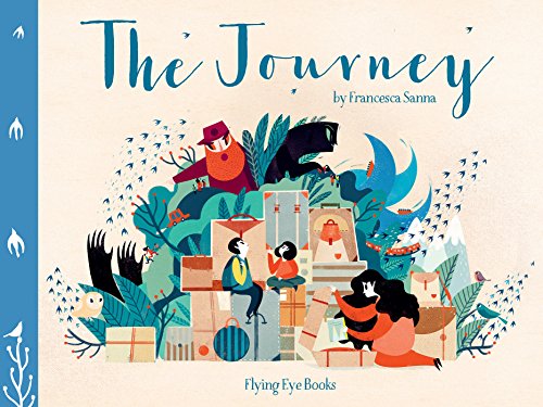 Book cover illustration of people and animals amidst stacked luggage.
