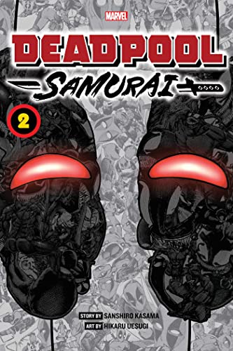 Deadpool Samurai volume 2 manga cover featuring a large Deadpool mask with glowing eyes.