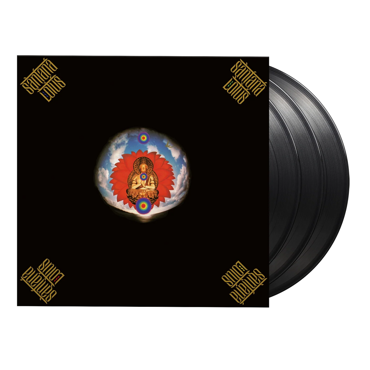 Santana’s “Lotus” vinyl record with a Buddha image on the cover.