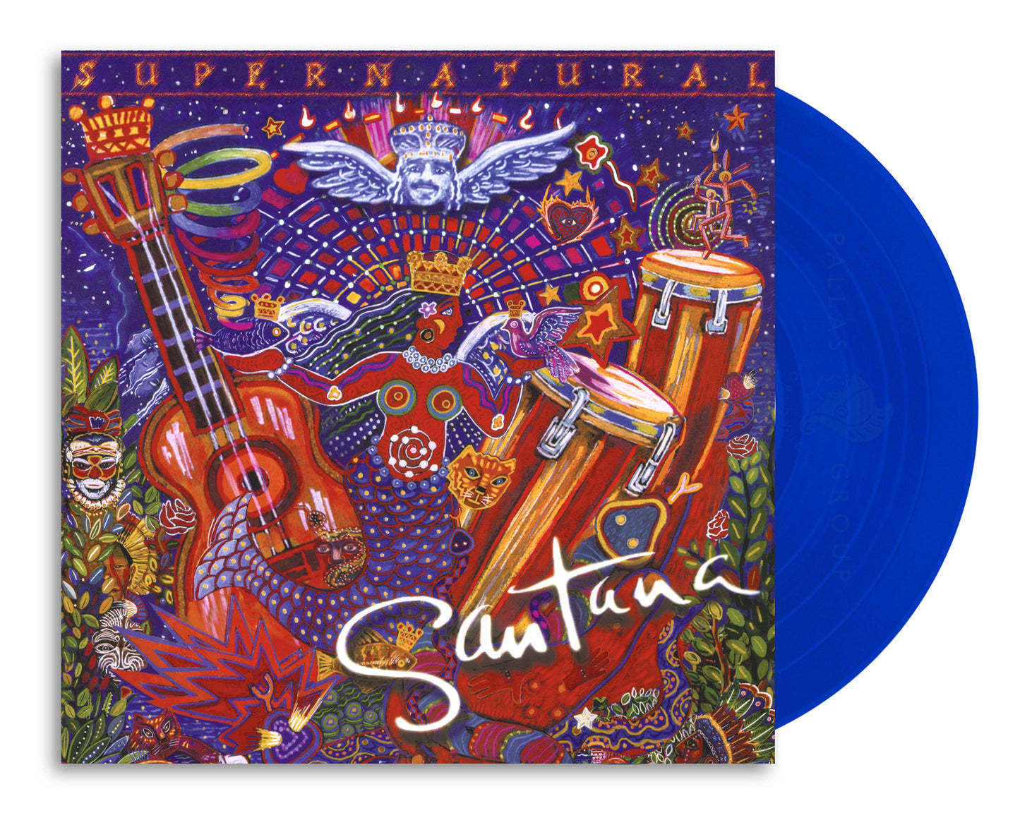 Santana's "Supernatural" vinyl album cover with colorful, surreal imagery.