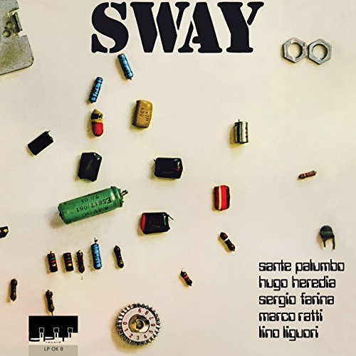 Album cover for "Sway" by Sante Palumbo Orches, with scattered objects.