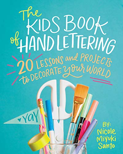 Book cover with colorful hand lettering, art supplies, and the title.