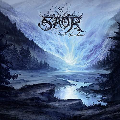 Album cover: mountains, river, and glowing light with the band name "Saor".