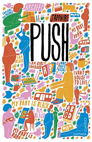 Book cover for "Push" with colorful illustrations of people and text.