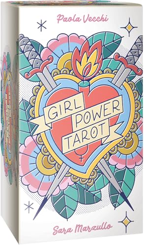 Box for "Girl Power Tarot" with heart pierced by swords illustration.