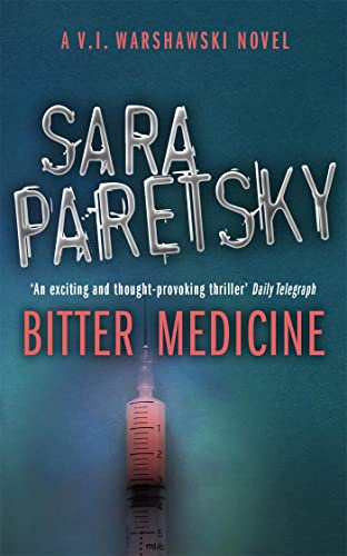 Book cover: "Bitter Medicine" by Sara Paretsky, featuring a syringe.
