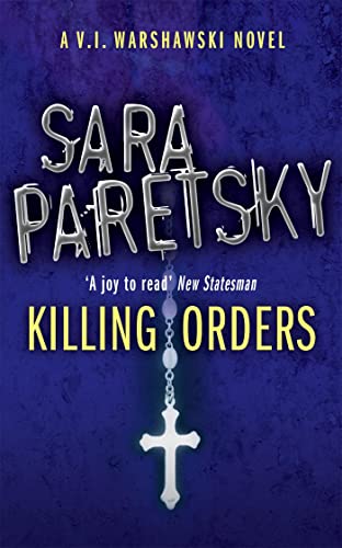 Book cover: "Killing Orders" by Sara Paretsky, with a silver crucifix.