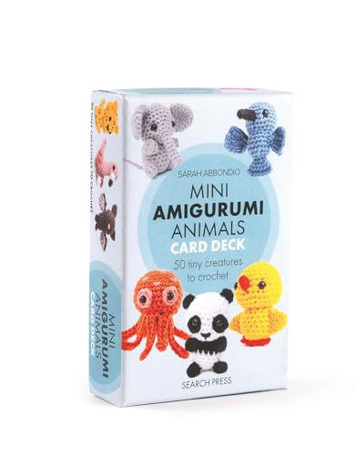 Crochet card deck featuring miniature amigurumi animals like elephants and pandas.