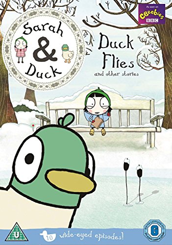 Sarah and Duck DVD cover featuring Sarah on a bench and Duck in foreground.