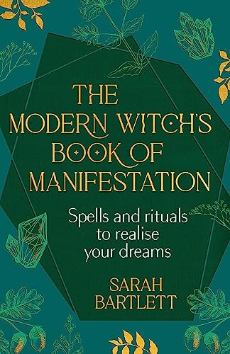 Book cover with gold botanical illustrations and title: "The Modern Witch's Book of Manifestation.