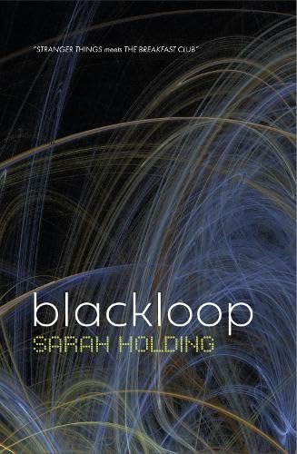 Book cover for “blackloop” with abstract blue and gold swirling lines.