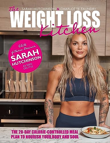Book cover featuring a woman in sportswear, kitchen background, and food plate.