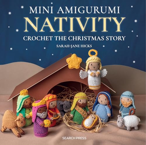 Book cover showing crocheted nativity figures in front of a paper stable.