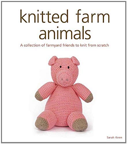 Book cover featuring a knitted pink pig with the title "Knitted Farm Animals".