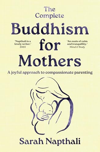 Book cover: "The Complete Buddhism for Mothers" with a mother and baby illustration.