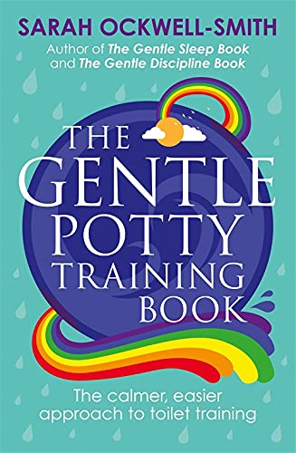 Book cover with rainbow and potty illustration, titled "The Gentle Potty Training Book".