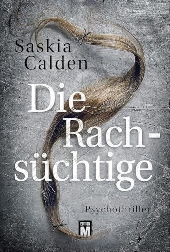 Book cover: long brown hair with staples, dark grey textured background.