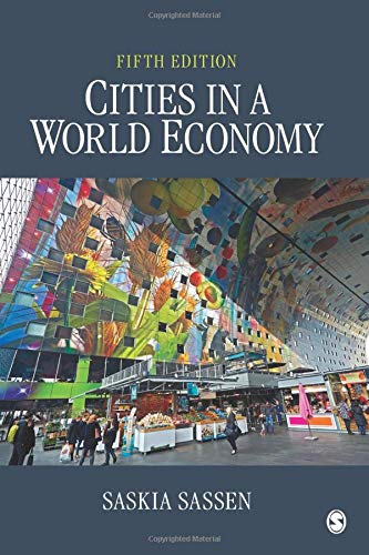 Book cover: "Cities in a World Economy" with a bustling market scene.