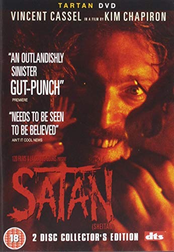 DVD cover for "Satan" featuring a close-up of a man’s intense face.