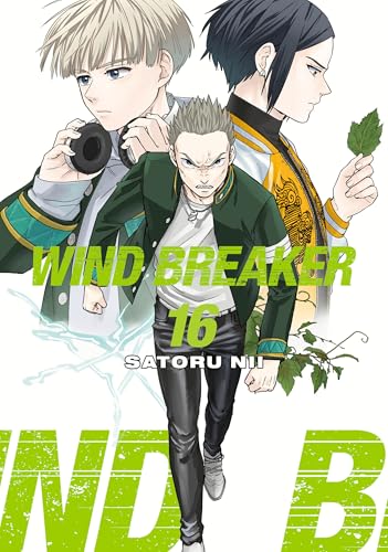 Three manga characters stand together on the cover of Wind Breaker volume 16.