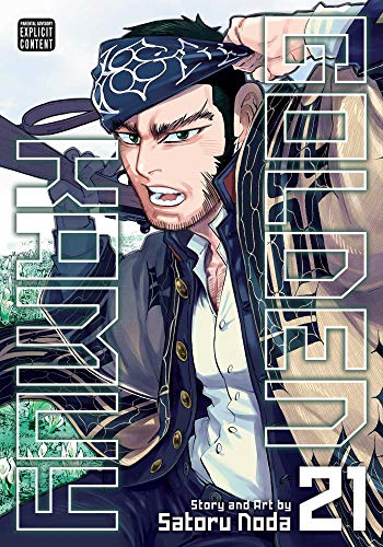 Manga cover featuring a man with a bandana and rifle, titled Golden Kamuy 21.