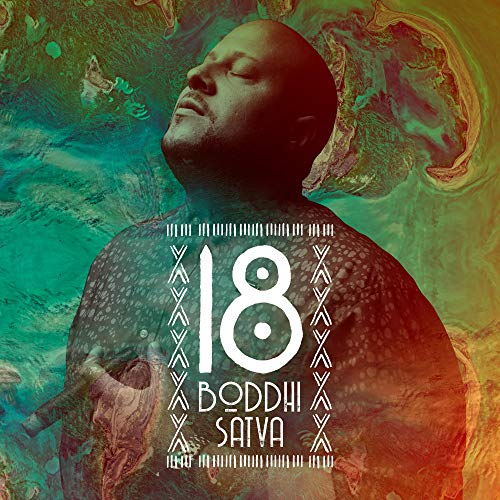 "Album cover featuring a man with eyes closed, surrounded by abstract, colorful background."