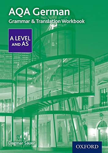 AQA German Grammar and Translation Workbook cover with a green tinted architectural background.