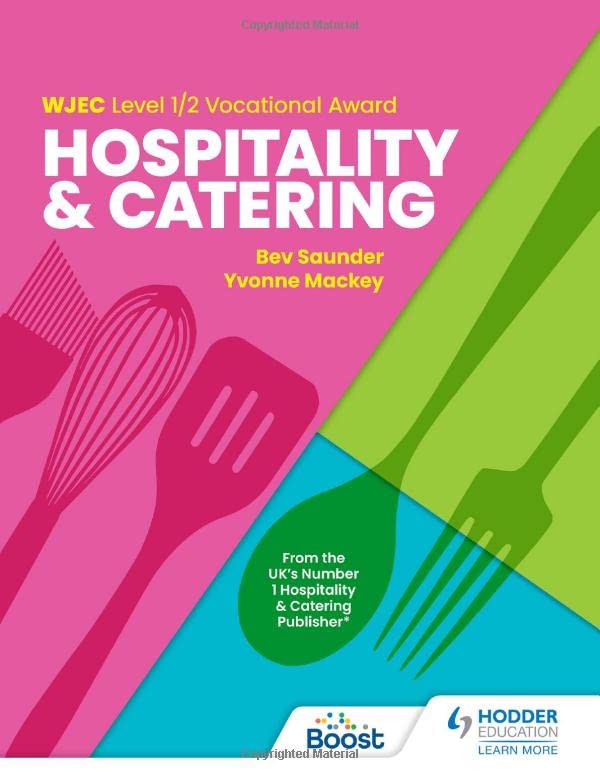 Textbook cover for WJEC Hospitality and Catering, with cooking utensils.