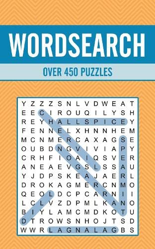 Book cover titled Wordsearch with over 450 puzzles and a sample word search grid.