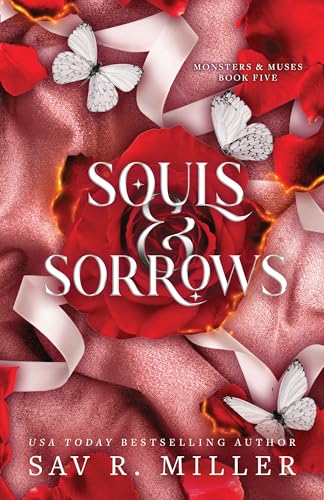 Book cover with red roses, white butterflies, and bold title text.